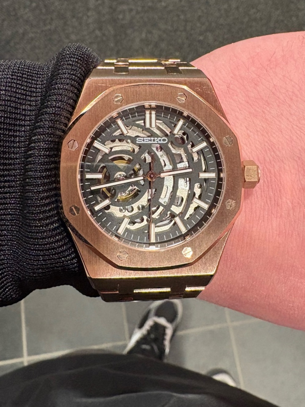 Seiko Rose Gold Skeleton Dial Bracelet Watch